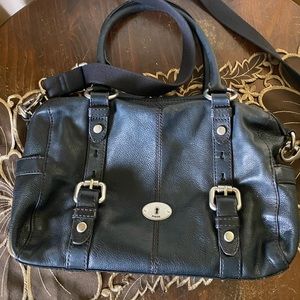 Fossil Black Leather Satchel w/Crossbody Strap